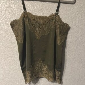 Elegant Olive Lace Trim Cami Top